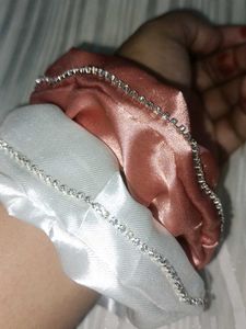 SET OF 2 Satin Scrunchies with Rhinestone Detail