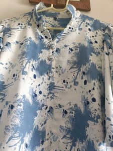 Blue &amp; White Print Top