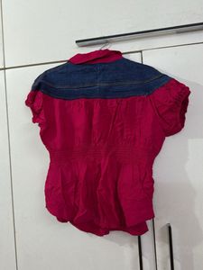 Pink Denim-Detailed Top