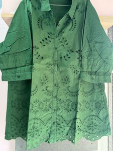 Green Embroidered Button-Down Shirt