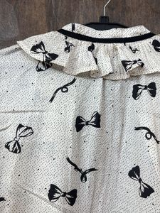 Bow Print Ruffle Korean Top
