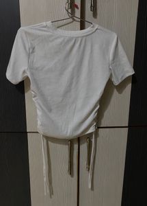 Zara White Ribbed Tie top