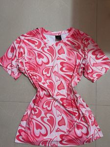 Pink y2k Patterned T-Shirt