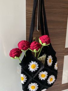 Crochet Daisy Tote Bag