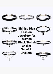 Black Stylish Choker Necklaces Set of 9