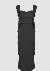 Black Mesh Ruffle Dress