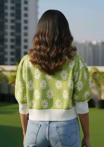 New Daisy Print Knit Cardigan