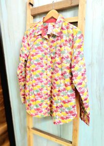 Light Yellow Printed Cotton Shirt Size-36