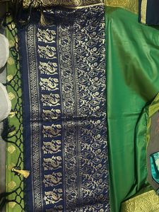 Royal Blue &amp; Emerald Green  Silk Saree wit