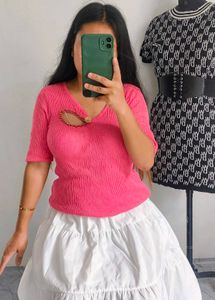 Pink Ribbed Knit Top