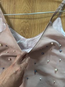 Peach Spegatti Top With Pearl Details