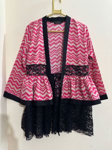 2 Set Of Pink Patterned Kimono & Black Top