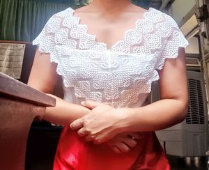 Lace Trimmed White Top