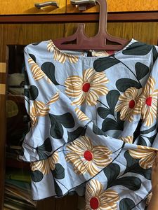 Blue Floral Crepe Top
