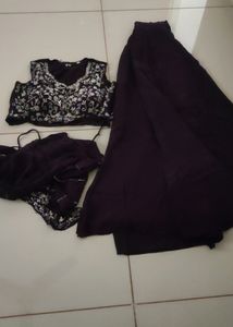 Wine Colour Crop Top With Skirt