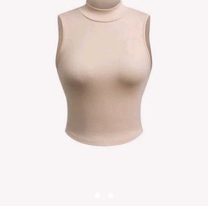 Beige Sleeveless Mock Neck Top