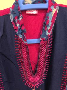 Pink and blue embroidery kurti