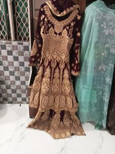 Maroon & Gold Embroidered Anarkali Dress