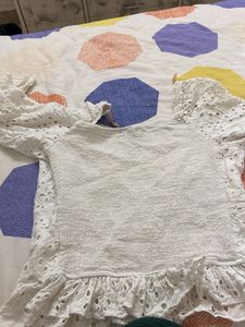 White Eyelet Peplum Top