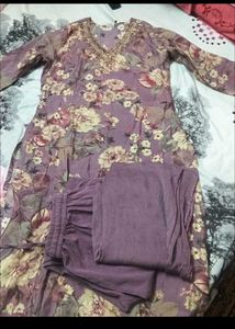 Floral Embroidered Lavender Kurta set