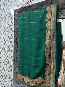 Dark Green Saree Without Blouse