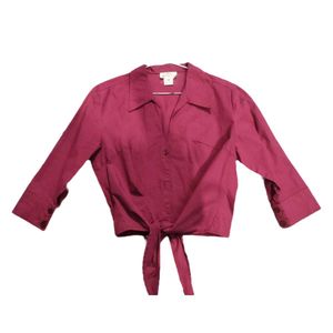 Dark Pink Shirt Knot Top