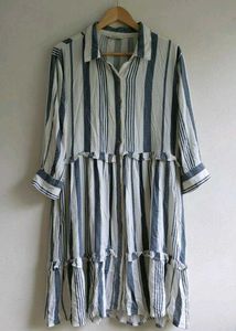 Striped Ruffle Shirt Dress