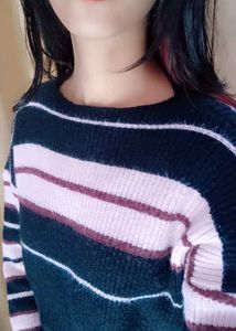 Stylish Striped Knit Crop Sweater – Brand New