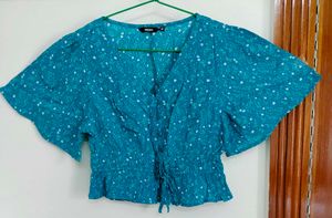 Blue White Floral Coquette Top