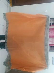 Orange &amp; Grey Net Saree