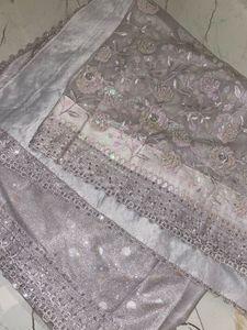 Elegant Grey Embroidered Saree