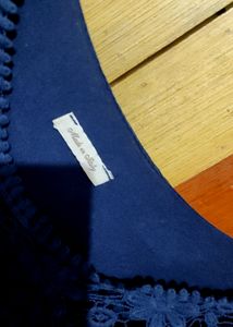 Navy Crochet Detail Blouse