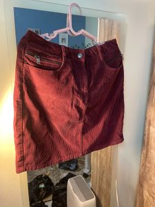 Maroon Corduroy Mini Skirt