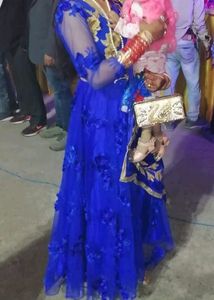Royal Blue Floral Applique Gown