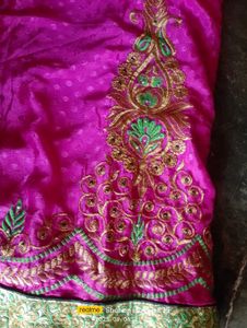 Pink Embroidered Sari Fabric
