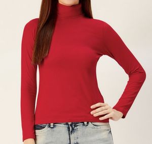 Red Full Sleeves Turtle Neck Top