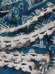 Blue & White Print Fabric with Trim