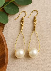 Gold Wire Pearl Drop Earrings