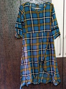 Blue Plaid Midi Dress
