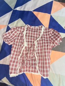 Red Gingham Lace Top