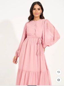Styli Elegant Baby Pink Tiered Maxi Dress