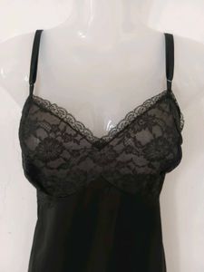 Black Lace Trim Slip Dress