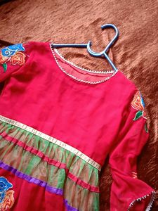 Girls Red Embroidered Dress