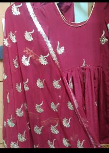 Maroon Embroidered Kurta Set