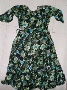 Kurti Dark Green With Some Blue Flowers