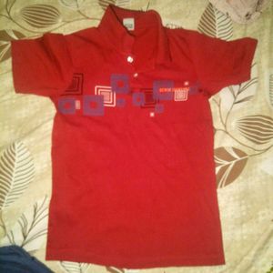 Red Graphic Print Polo T-Shirt