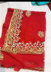 Elegant Red Embroidered Saree