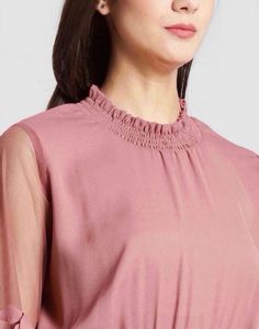 plusS Women Peach-Coloured Self Design Blouson Top