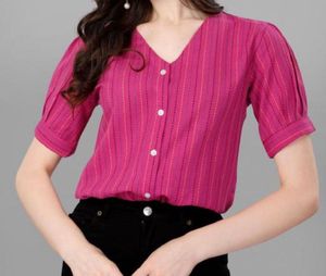 Pink Striped Embroidery Top | XXL
