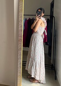 American Eagle Floral Flutter Sleeve Smocked Maxi